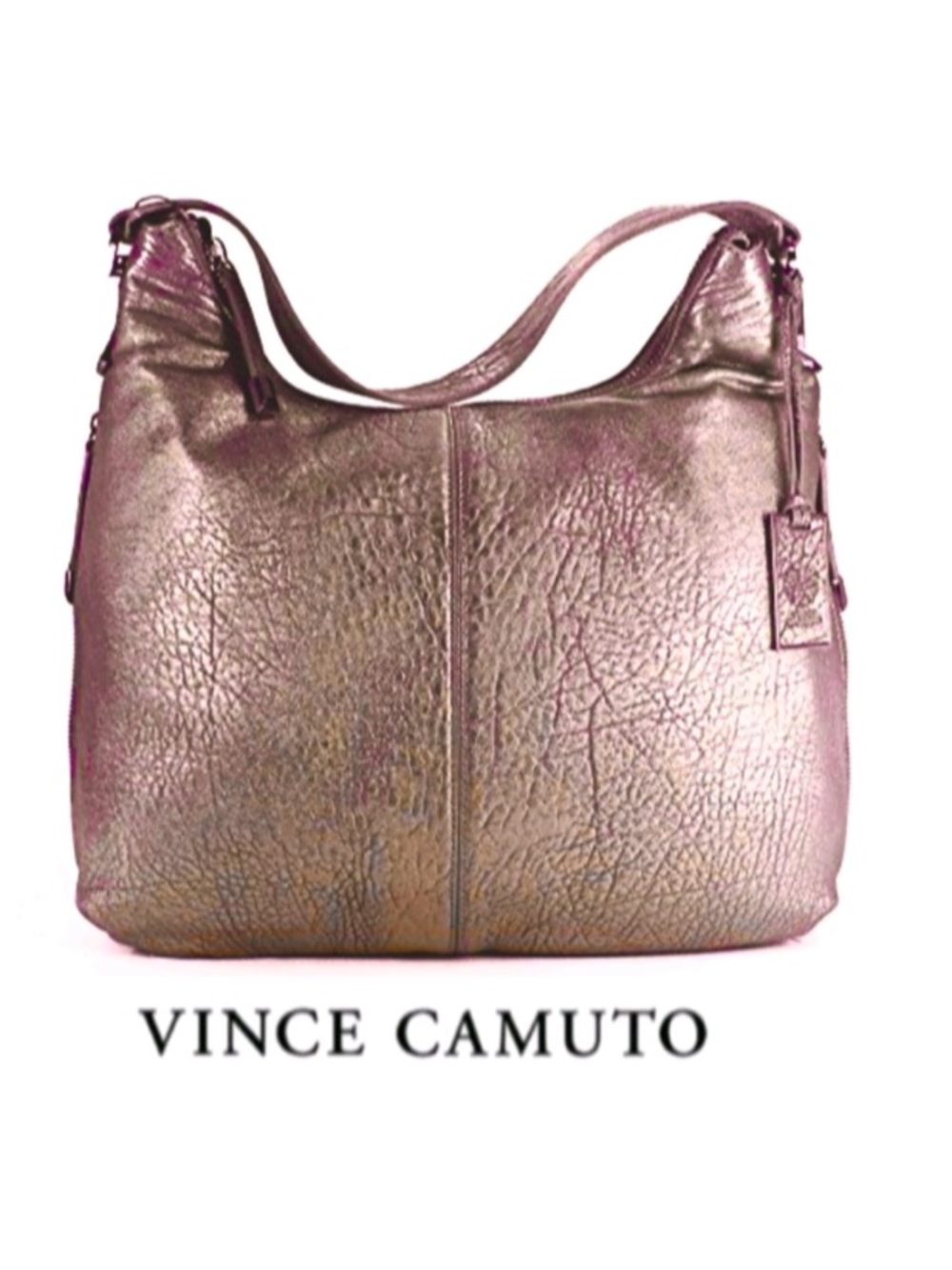 Vince Camuto Riley metallic brushed bubble lamb leather hobo purse shoulder bag